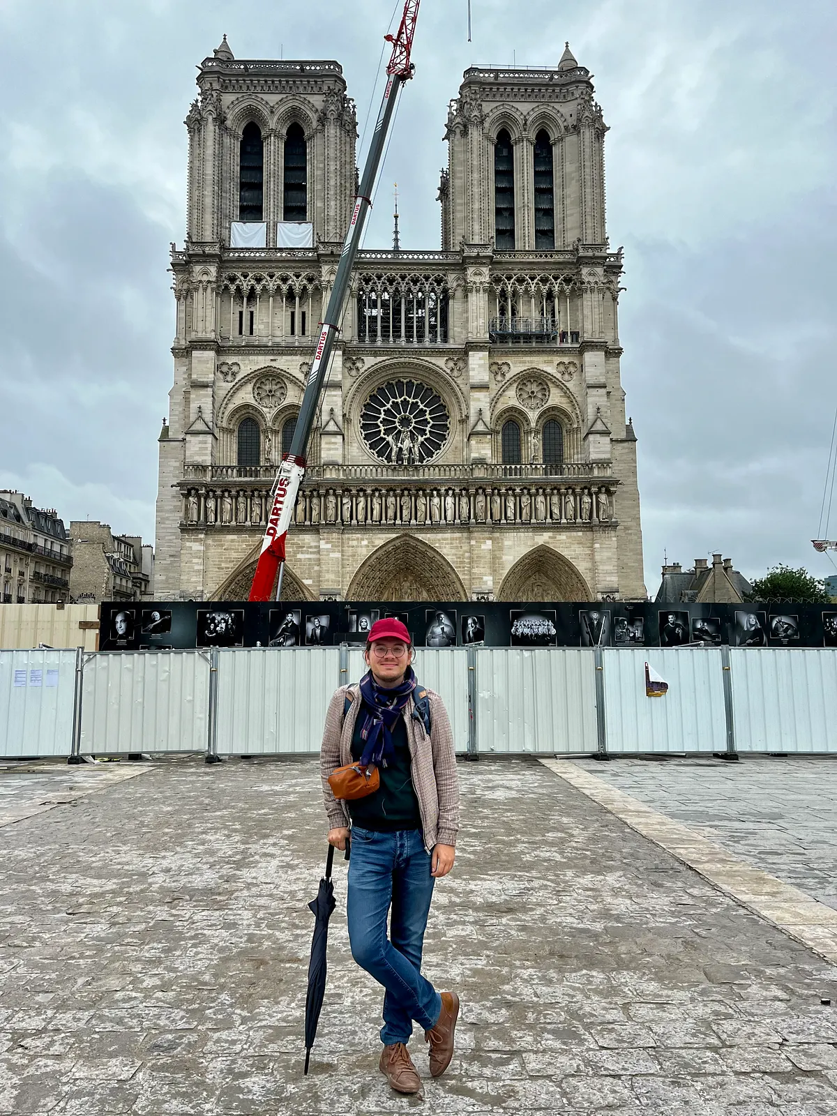 Simon in front of Notre-Dame during the restoration